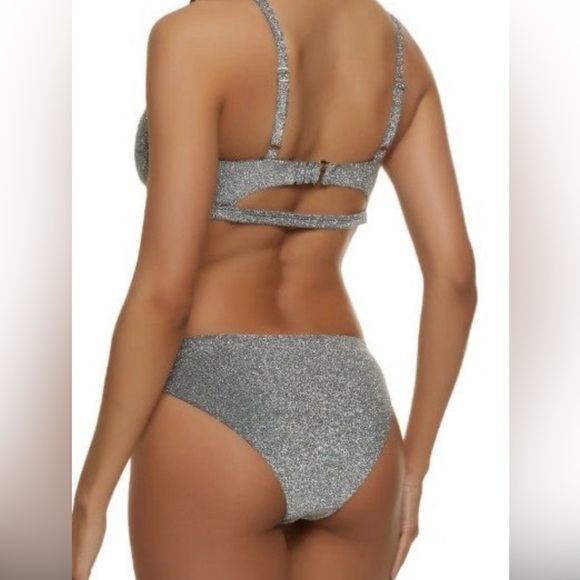 BEBE Metallic Lurex Bikini Swimsuit Silver New XL - Picture 3 of 9